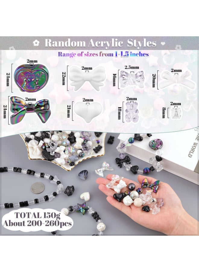 Capstro 180–240PCS Black Acrylic Beads Set (160g) – Chunky & Assorted Cute Beads for DIY Jewelry Making | Mixed Shapes for Bracelets, Necklaces, Keychains & Crafts | Beading Kit for Kids, Teens & Beginners - Image 2